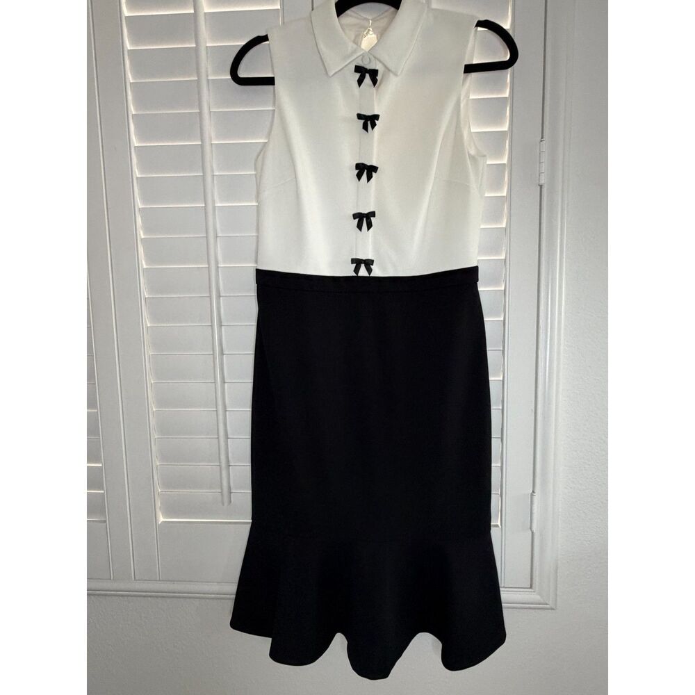 Karl Lagerfeld Paris Black & White Bow-Front Sleeveless Dress - 4
